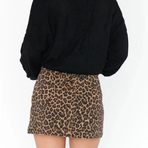 Show me your mumu leopard denim mini skirt